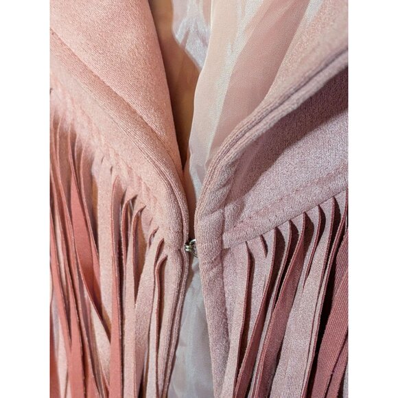 Blush Pink Fringe Suede Cropped Western Jacket With Dramatic Flowing Tassels - Picture 3 of 6